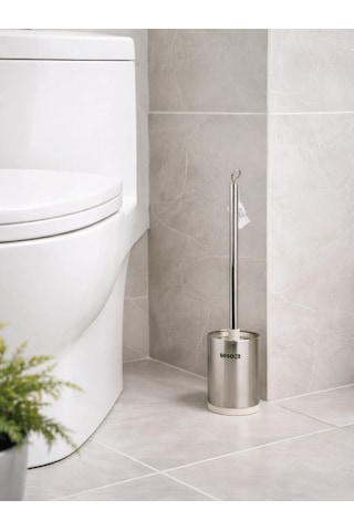 Paslanmaz Çelik Tuvalet Fırçası Ve Standı Modern, Dayanıklı Wc Fırçası Seti Vıchy-7043 Gümüş