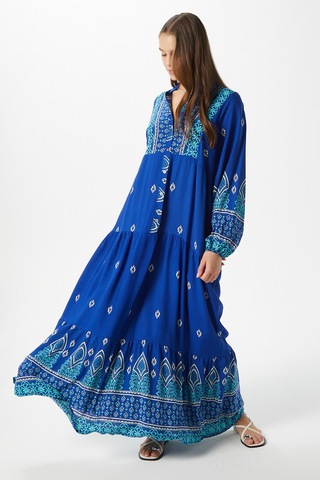 Modest Kadın Andrea Mavi %100 Viskon Maksi Boy Yazlık Elbise Çok Renkli