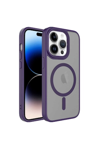 Apple Uyumlu iPhone 12 Pro Max Kılıf Mat Arka Yüzey Wireless Şarj Özellikli Zore Flet M-safe Kapak Derin Mor