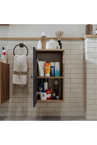 Banyo Dolabı Mat Mdf 60 X 35 Cm Banyo Boy Dolap Atlantik Antrasit Atlantik Çam - Antrasit