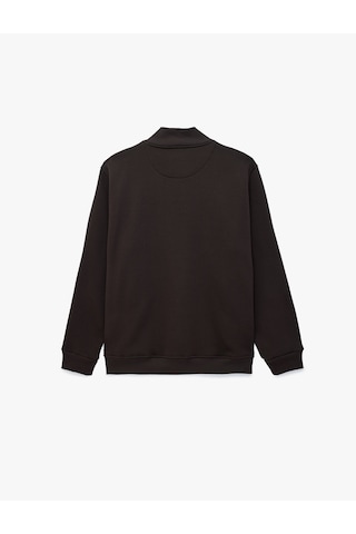 Koton Üç İplik Şardonlu Regular Fit Uzun Kollu Fermuarlı Yaka Cepli Sweatshirt Kahverengi 7wam70006mk Kahve