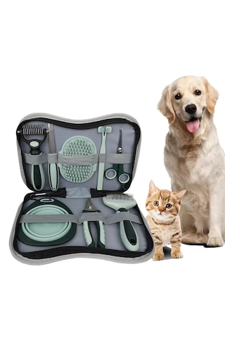 8 Parça Evcil Hayvan Tarak Makas Seti Kedi Ve Köpek Bakım Makası Banyo Fırçası Su Kasesi