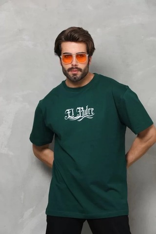Zenna Tarz Unisex Bisiklet Yaka Baskılı Oversize T-shirt - Yeşil