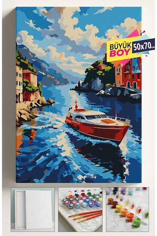 Sayılarla Boyama Seti Numaralı Tuval Fırça Boya Dahil Kasnaklı Set 50x70 Cm - Hücum Botu