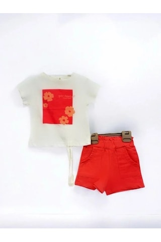 Kız Bebek Şortlu Takım-14538 Ekru