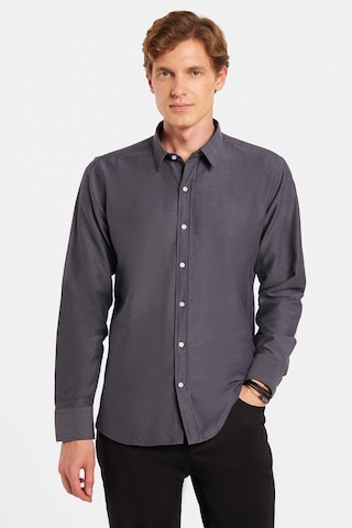 Tudors Modern Slim Fit Uzun Kollu Pamuklu Kolay Ütü Armürlü Erkek Füme Gömlek-23987 Füme