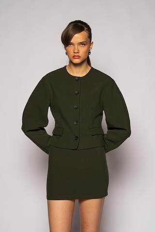 Kadın Açık Haki Balon Kol Crop Blazer Açık Haki