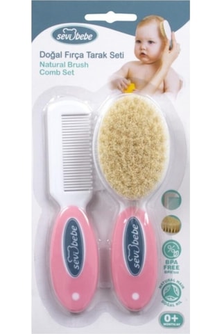 Sevi Bebe Naturel Fırça Tarak + Bebek Duş Başlığı Seti