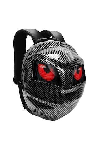 Karbon Fiber Led Gözlü Akıllı Sırt Çantası Sert Kasa, Usb Şarj Girişli, Işıklı Teknolojik Çanta Siyah