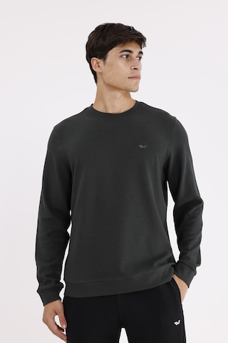 Rowinger Yatay Dokulu Ottoman Yüzey Tonal Logo Detaylı Bisiklet Yaka Standart Kalıp Sweatshirt Haki