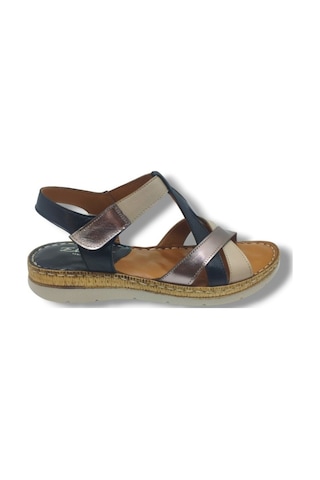 Ellanor S-553-26 Hakiki Deri Cırtlı Anatomik Taban Kadın Sandalet Siyah Bej Bronz