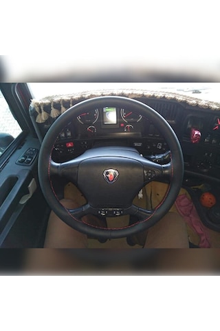 Dikişli Direksiyon Kılıfı Siyah Deri Kırmızı Dikişli Scania Tır Kamyon İçin Renkli