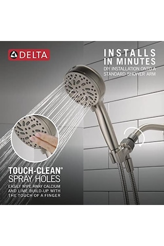 Delta Faucet Proclean Fırçalı Nikel Duş Başlığı, Elde Taşınabilir, Yüksek Basınçlı Püskürtmeli Duş Başlığı, El Duş Başlığı, 6 Püskürtme Ayarı, Spotshield Fırçalanmış Nikel 75740sn