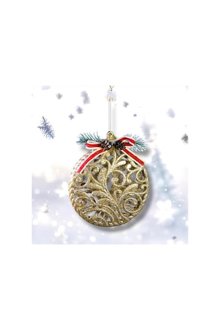 Kıvrımlı Desenli Yuvarlak Yılbaşı Süsü Şampanya 14 Cm