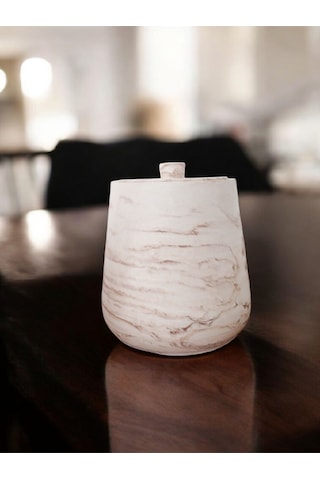 2 Parça Beton Çöp Kovası Banyo Mutfak Tuvalet Wc 18 Cm 4 Litre Kapaklı Kutu Bej