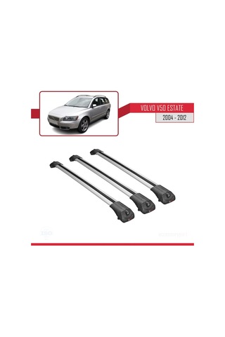 Volvo V50 Estate 2004-2012 Arası İle Uyumlu Ace-1 Ara Atkı Tavan Barı Gri 3 Adet Bar