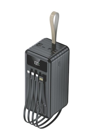 1080 80000mah Ledli 4 Çıkışlı Taşınabilir Hızlı Şarj Dijital Göstergeli Powerbank Siyah