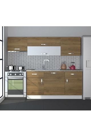 Decoraktiv Prestij 220 Mdf Hazır Mutfak Dolabı - Tezgah Dahil - Naturel Pera Meşe