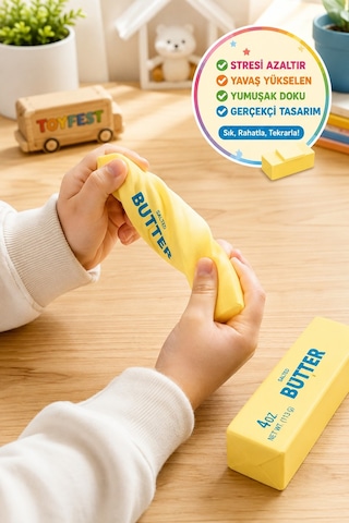 Butter Squishy Stres Oyuncağı Yavaş Yükselen Sıkma Duyusal Anti Stres Oyuncak Tereyağı 14,5 Cm Sarı