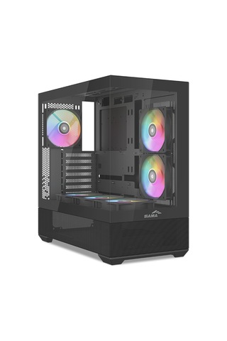 Sama V40bk Black, B750bk 750w, 80+ Bronze, Pcıe 5.1, Atx3.1, Tempered Glass Panel, Panoramic Tasarım, Type-c, 6x120mm A