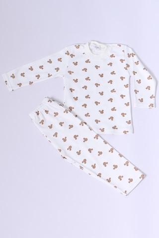 Hçm Bebek Pamuk Pijama Takımı Tenkli Baskılı Bisiklet Yaka A2 Kahverengi
