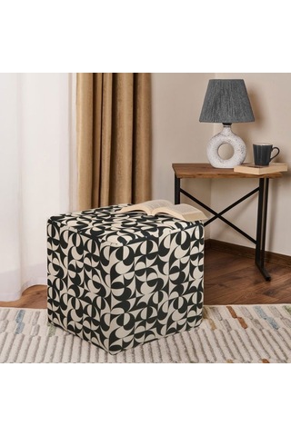Just Home Elegant Puf - Siyah / Beyaz - 42x37x37 Cm Siyah / Beyaz