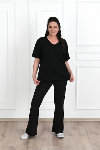 Kadın V Yaka Basic Büyük Beden T-shirt 1297-22 001