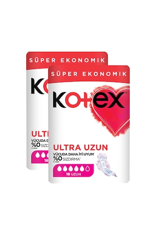 Kotex Ultra Hijyenik Ped Süper Ekonomik Uzun 18'li 2 Adet
