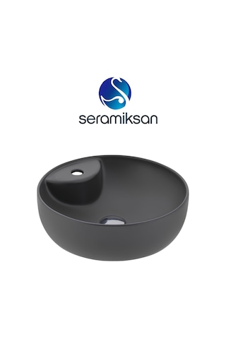 Seramiksan Sole Oval Tezgâh Üstü Batarya Delikli Mat Antrasit Lavabo 42x42 Cm A002847h Antrasit