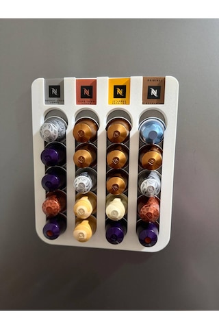 Kapsül Kahve Standı Buzdolabı Için Mıknatıslı 20 Kapsül Kapsül Tutucu Beyaz Renk Beyaz