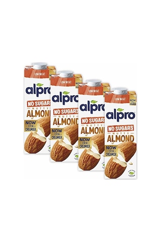 Alpro Şekersiz Badem Sütü 4x1 L Vegan Laktozsuz Bitkisel Bazlı