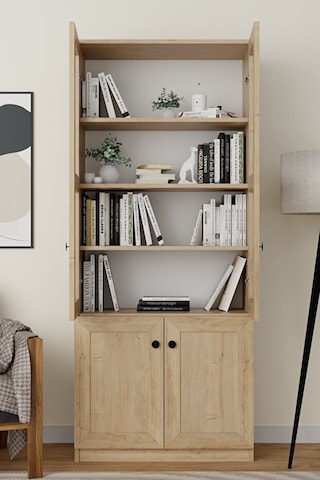 Lisa 4 Kapaklı Safir Meşe Vitrin -kitaplık Ve Çok Amaçlı Dolap Safir Meşe