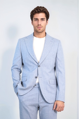 Buz Mavisi Slim Fit İki Düğmeli Keten Görünümlü Erkek Takım Elbise - Wessi Koyu Mavi