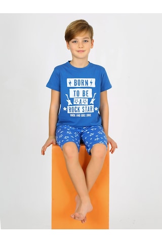 Vitmo Erkek Çocuk Kısa Kollu Kapri Pamuklu Rock Star Pijama Takımı İndigo