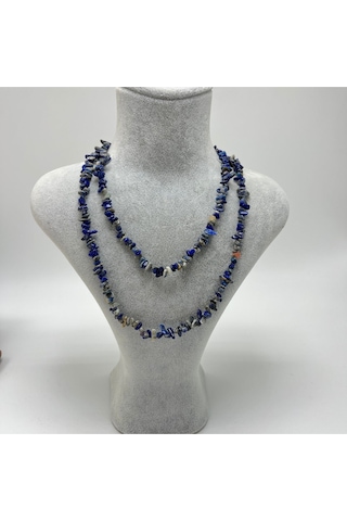 Sertifikalı Lapis Lazuli Saçaklı Model Doğal Taş Kolye 80 Cm Çok REnkli