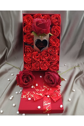 İnci Mode Seni Seviyorum 18+1 Çiçekli Kutu Hediyelik Çiçek Kutusu Kırmızı Sevgiliye Eşe Hediye