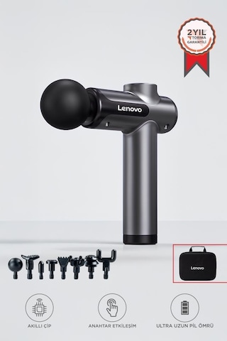 Lenovo N3 Gri Darbeli Titreşimli Masaj Tabancası Güçlü 1800mah Şarjlı 8 Başlıklı Egzersiz Aleti Gri