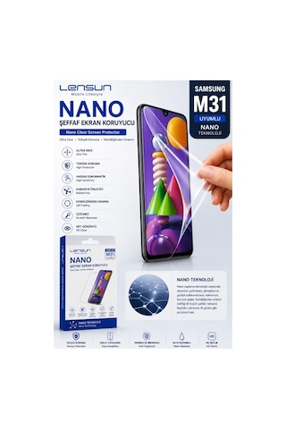 Samsung Uyumlu M31 Lensun Nano Şeffaf Ekran Koruyucu