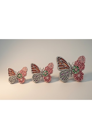 3'lü Dekoratif Gümüş Pembe Duvar Süsü Seti 14cm.12.30cmx11cm.9.30cmx10cm.8cn