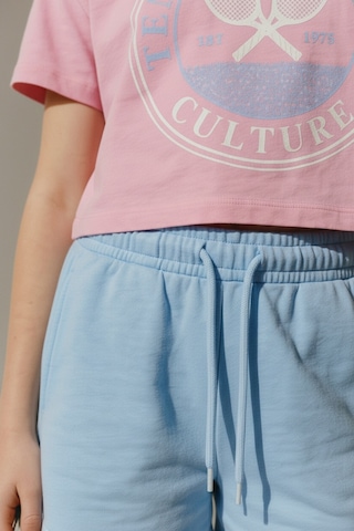 Magu Kız Çocuk Pamuklu Pembe Baskılı Crop T-shirt Mavi Şort Takım Çok Renkli