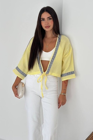 Noa & Noa Kadın Bağlamalı Dekor Şeritli Crop Top Gömlek Street Muse Sarı
