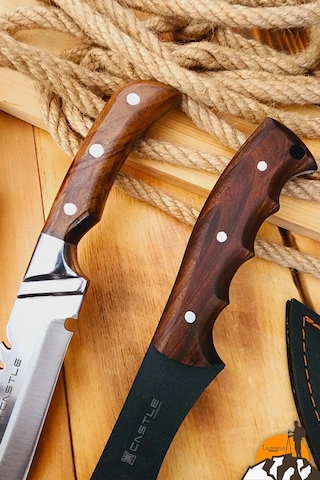 Ceviz Sap Outdoor Balta Kamp Bıçağı Çakısı Kılıflı Kmp-015 Kahverengi