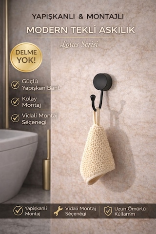 Alper Banyo Mat Siyah Solo Havlu Kağıdı Askısı, Yapışkanlı Ve Vidalı Montaj