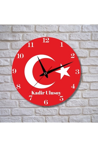 Bayrak Tasarımlı Kişiye Özel Temalı Cam Duvar Saati 293214 Kırmızı - Beyaz