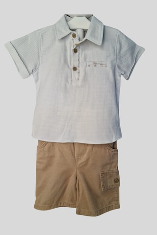 2'li Erkek Çocuk Açık Mavi Gömlek Kahve Sortlu Takım-1360 Mavi