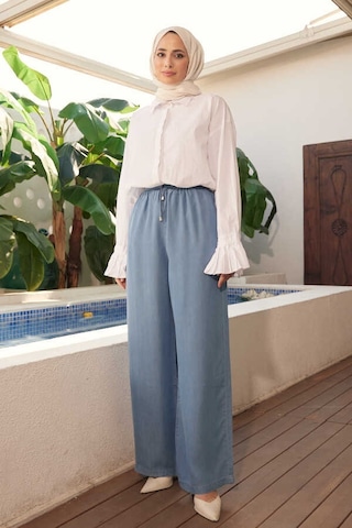 Neways 1105-denim Battal Lastikli Pantolon Mavi Çok Renkli