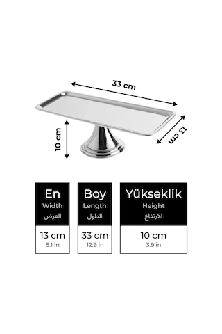 2'li Gümüş Dikdörtgen, Ayaklı Şık Kek, Pasta, Kurabiye Ve Tatlı Servis Sunum Standı Gümüş