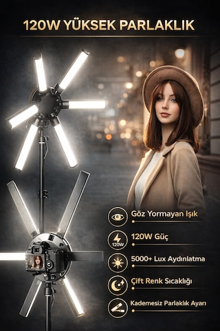 Mega Yıldız Led Stüdyo Çekim Işığı Aydınlatma Ürün-konsept-makeup-youtube 120 Watt Beyaz