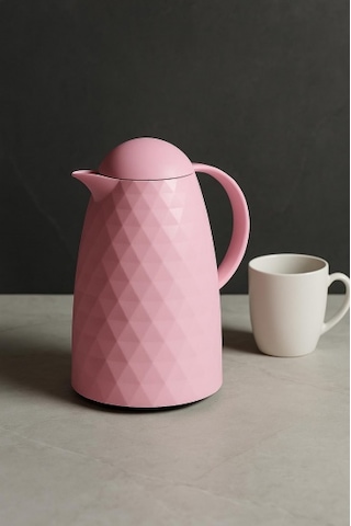 1 Lt Akrilik Soft Pembe Çay Termosu 12 Saat Sıcak 24 Saat Soğuk Beyaz - Şeffaf
