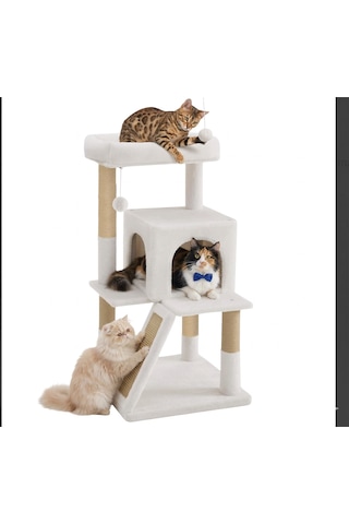 Missidea Nrs-0091 Teraslı Dekoratif Kedi Tırmalama Evi Beyaz